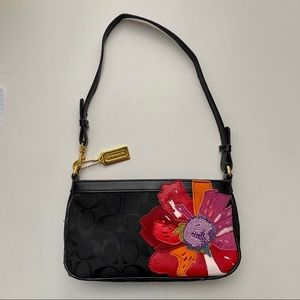 Mini coach black shoulder bag with flower